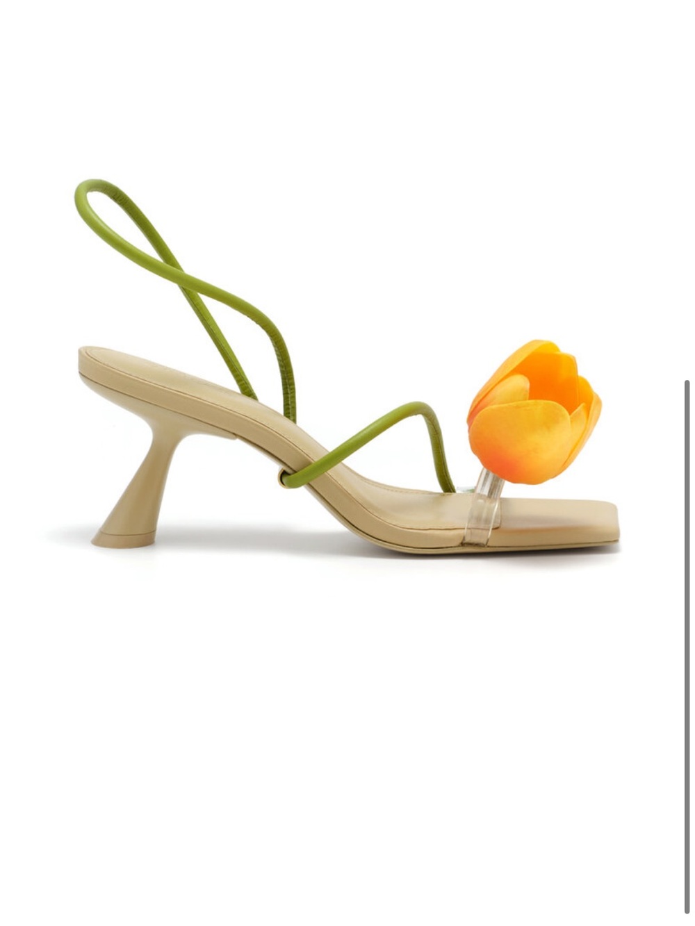 Cult Gaia Women’s Green-Strap Sandal with Orange Floral Accent
